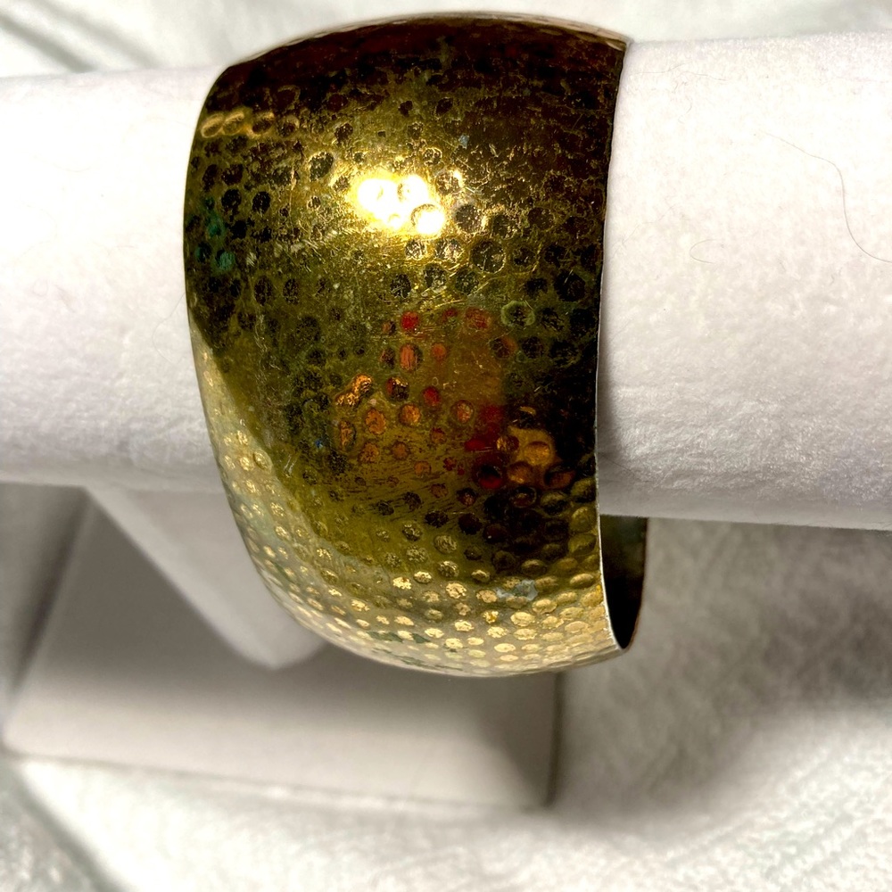 Large 1 3/4 inch wide bangle bracelet gold tone. Vintage. #1179